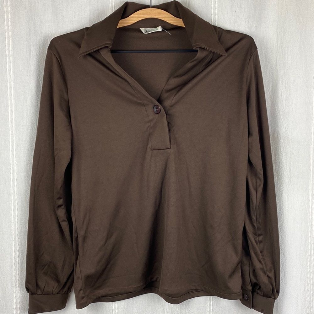 Society vintage women’s‎ brown polyester dress shirt medium